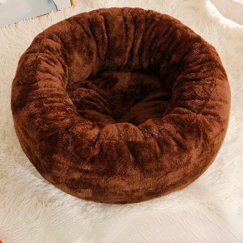 Pet Donut Plush Bed Warm Fluffy Round Cushion Kennel Mat