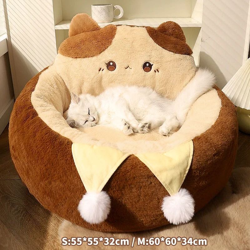 Pet Round Sofa Bed Warm Soft Deep Sleep Cushion Nest Accessories