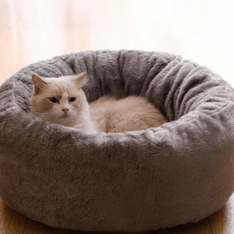 Pet Donut Plush Bed Warm Fluffy Round Cushion Kennel Mat
