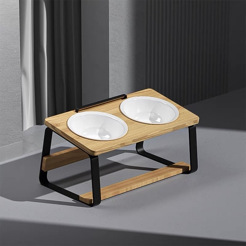 Ceramic Double Bowl Pet Feeding Station Spine Support Holder