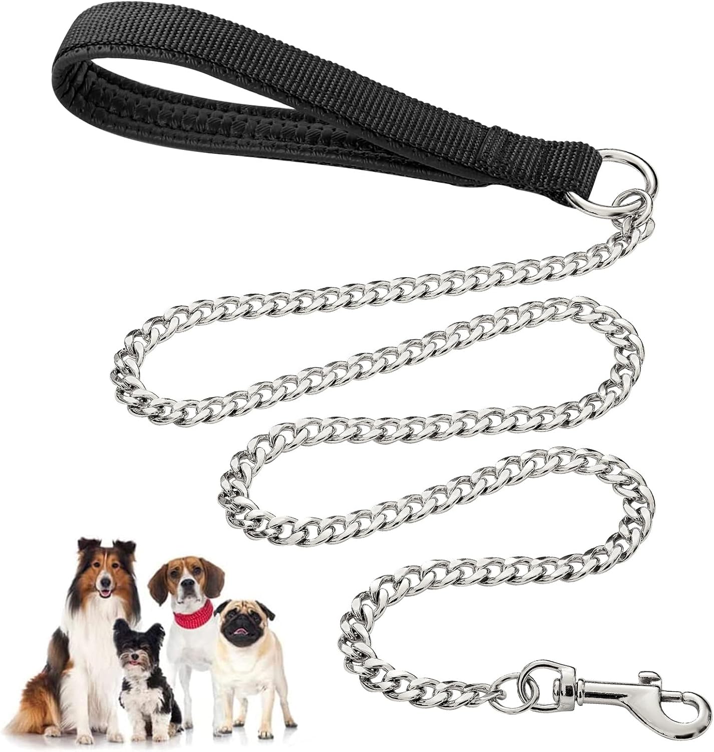 Heavy Duty Metal Chew Proof Pet Chain Leash Padded Handle