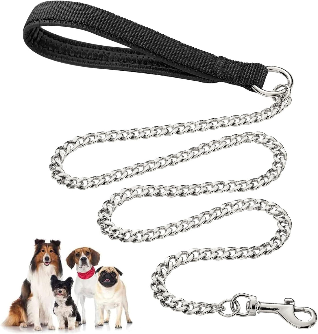 Heavy Duty Metal Chew Proof Pet Chain Leash Padded Handle