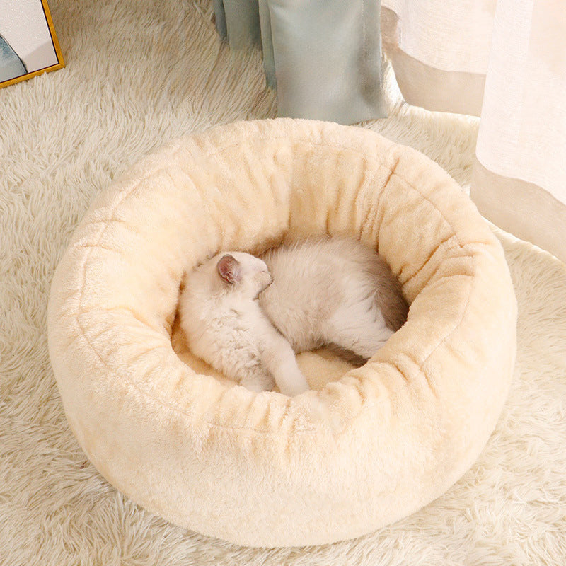 Pet Donut Plush Bed Warm Fluffy Round Cushion Kennel Mat