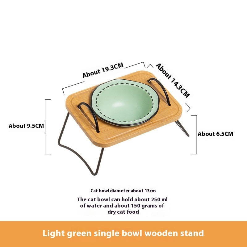 Wooden Pet Bowl Rack Ceramic Anti Tumble Easy Clean