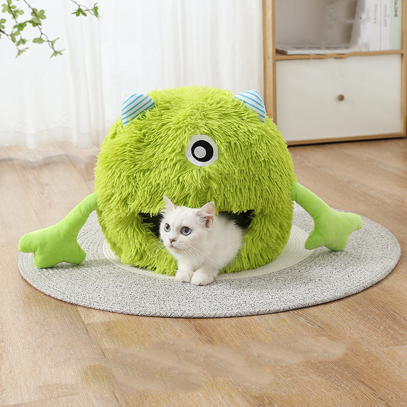 Pet Calming Fluffy Round Bed Washable Soft Plush Cushion