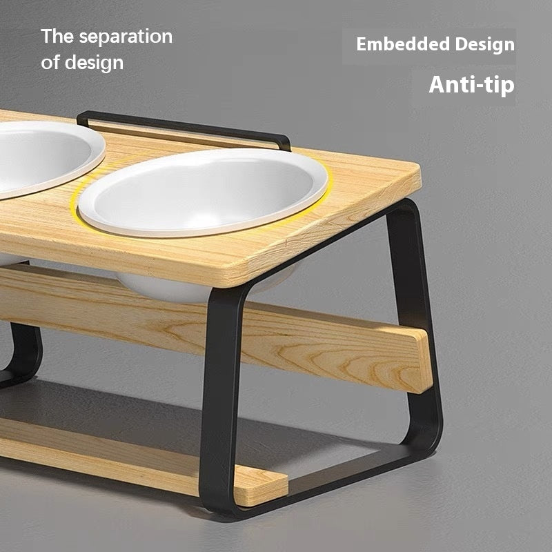 Ceramic Double Bowl Pet Feeding Station Spine Support Holder