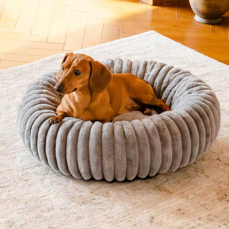 Pet Plush Fur Bed Warm Round Mat Winter Sleeping Nest