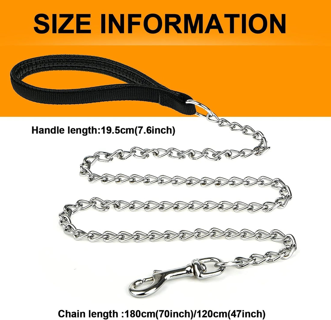 Heavy Duty Metal Chew Proof Pet Chain Leash Padded Handle