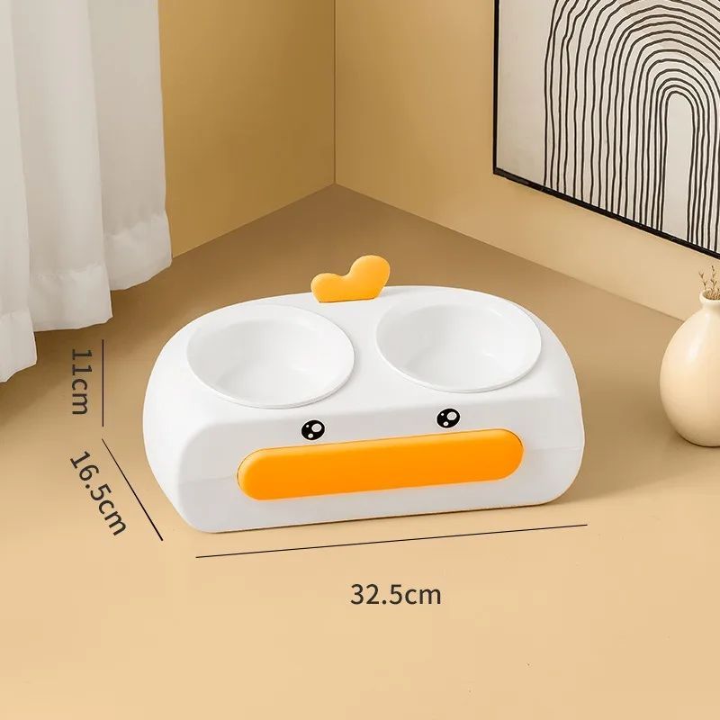 Duck Design Pet Double Bowl Feeding Tray Food Water Feeder