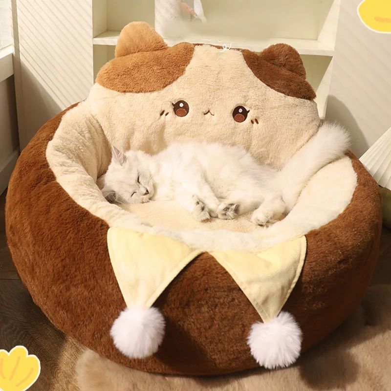 Pet Round Sofa Bed Warm Soft Deep Sleep Cushion Nest Accessories