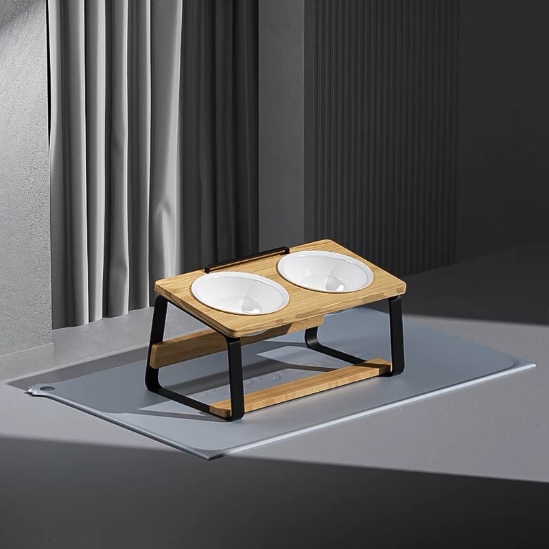Ceramic Double Bowl Pet Feeding Station Spine Support Holder