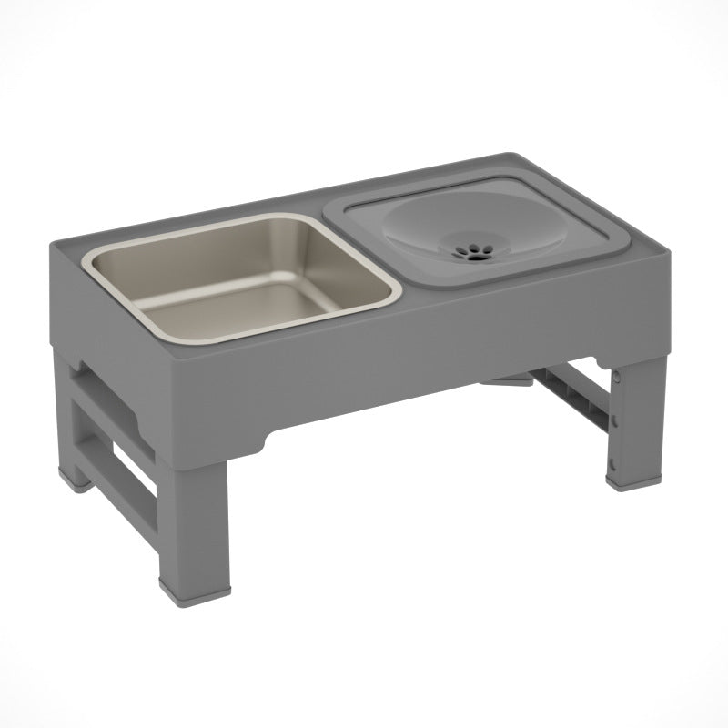 Pet Adjustable Double Bowl Elevated Feeding Stand Food Water Dish