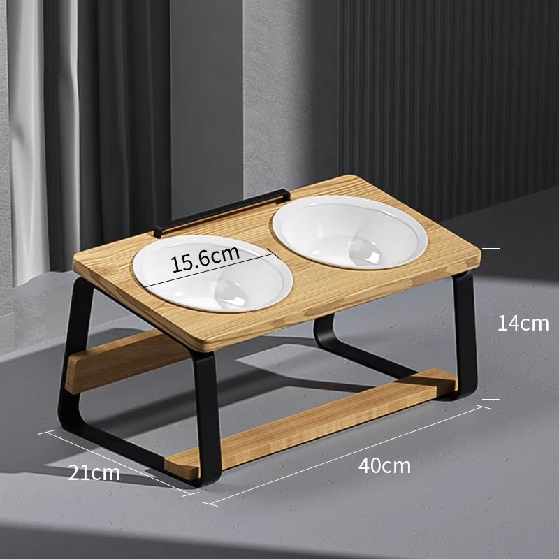 Ceramic Double Bowl Pet Feeding Station Spine Support Holder