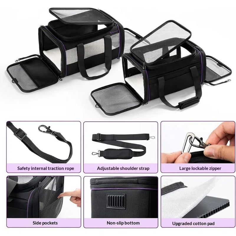 Portable Expandable Pet Travel Carrier Soft Comfort Flight Bag