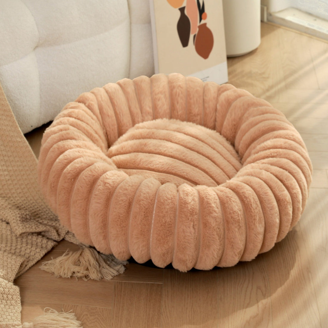 Pet Plush Round Winter Bed Warm Long Hair Nest Kennel Mat