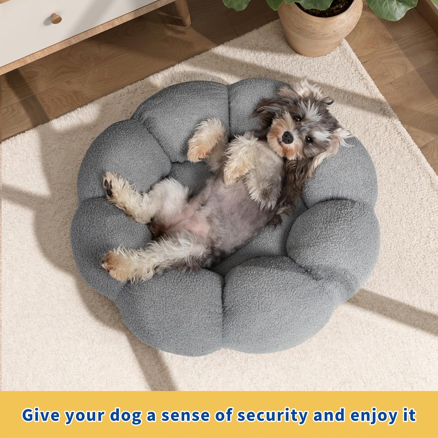 Calming Pet Bed Fluffy Flower Plush Sherpa Donut Washable