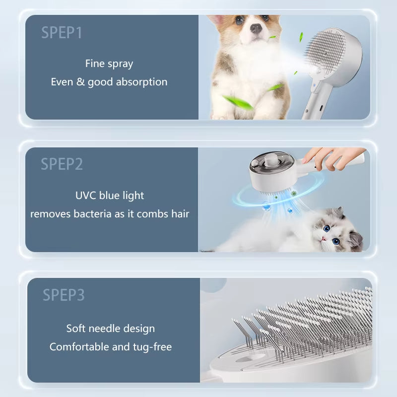 Electric Steam Pet Grooming Massage Shedding Spray Brush Tool