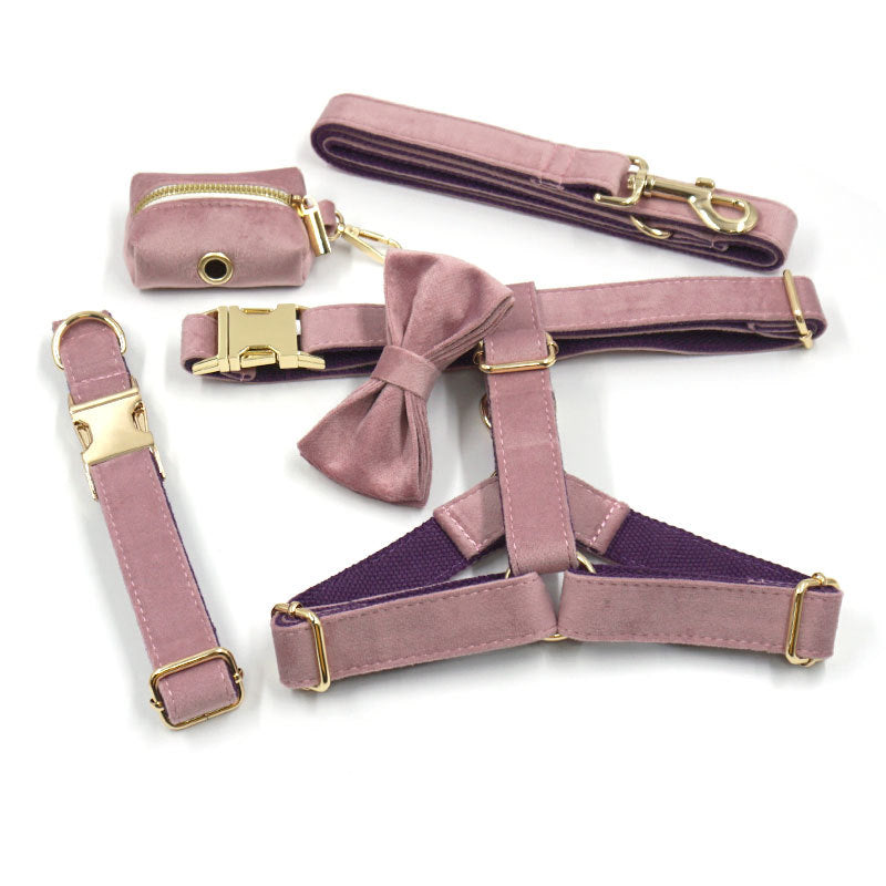 Green Velvet Pet Durable Adjustable Collar Leash Set
