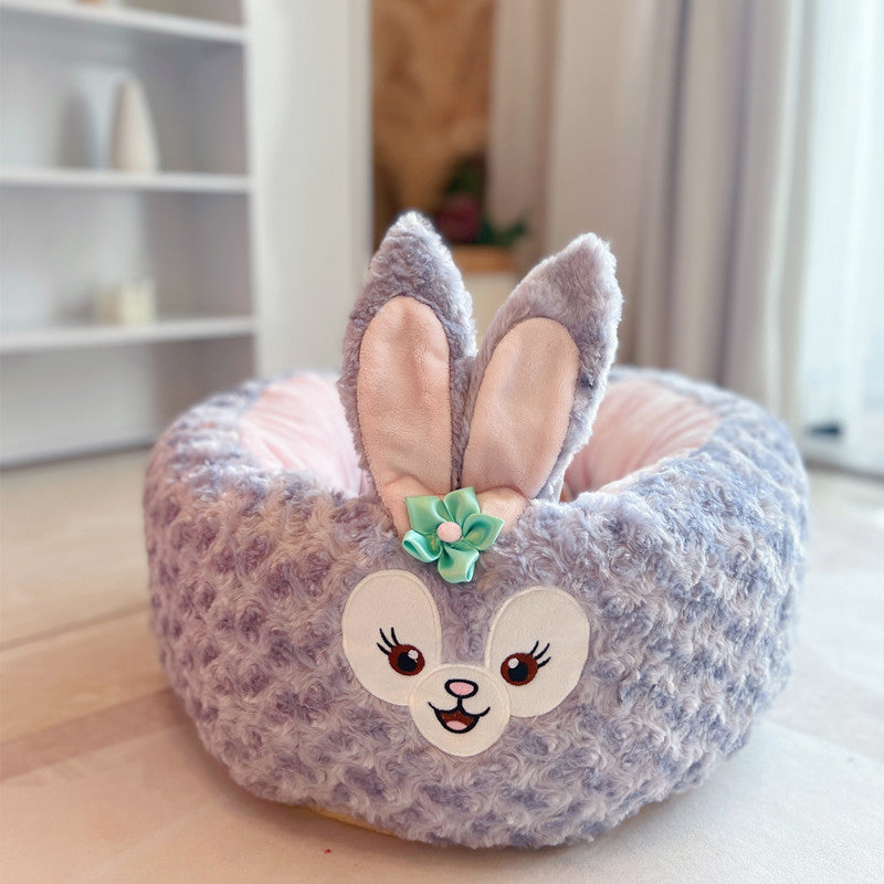 Pet Plush Round Bed Cartoon Style Warm Seasonal Cushion Nest