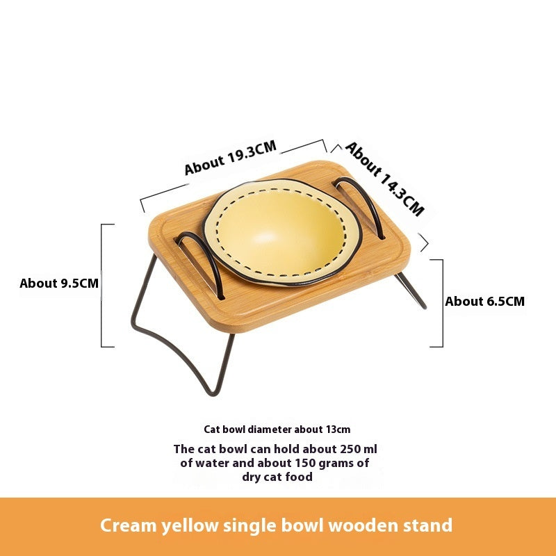 Wooden Pet Bowl Rack Ceramic Anti Tumble Easy Clean