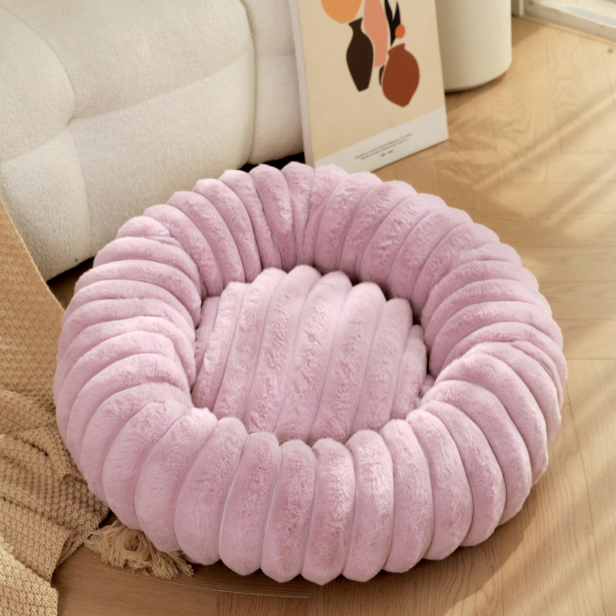 Pet Plush Round Winter Bed Warm Long Hair Nest Kennel Mat