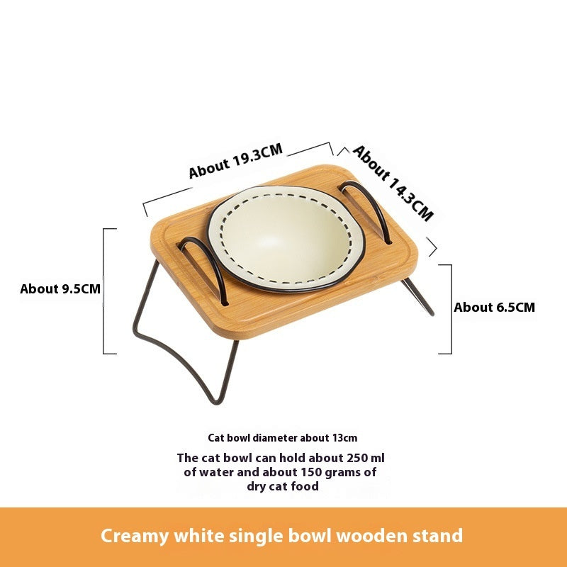 Wooden Pet Bowl Rack Ceramic Anti Tumble Easy Clean