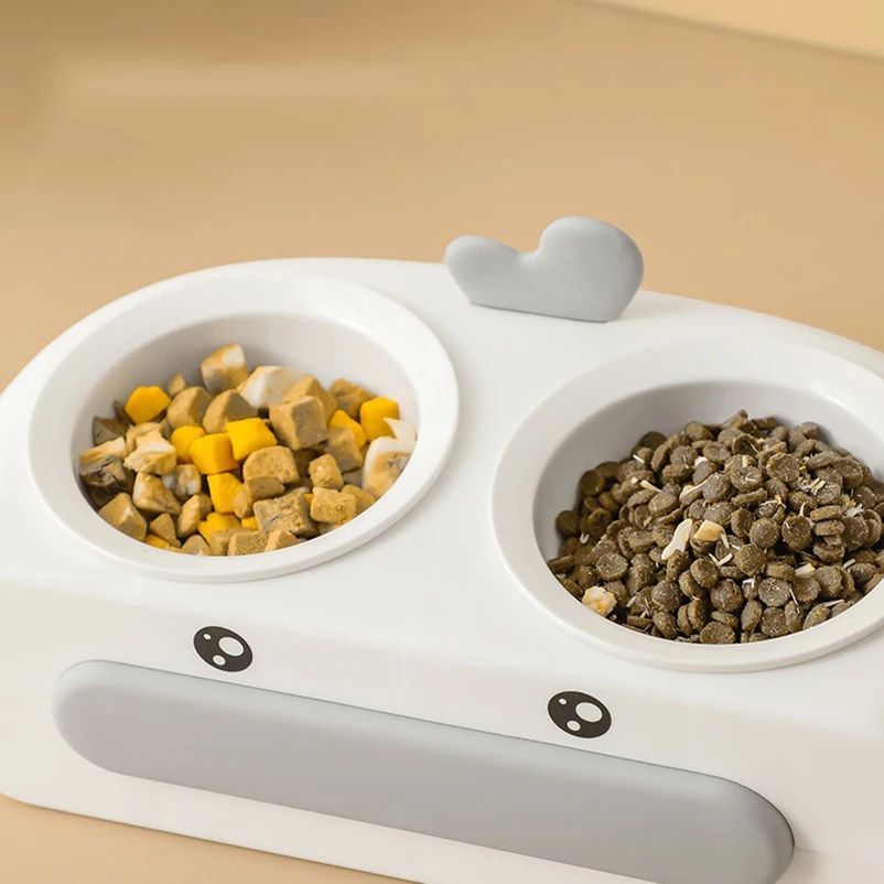 Duck Design Pet Double Bowl Feeding Tray Food Water Feeder