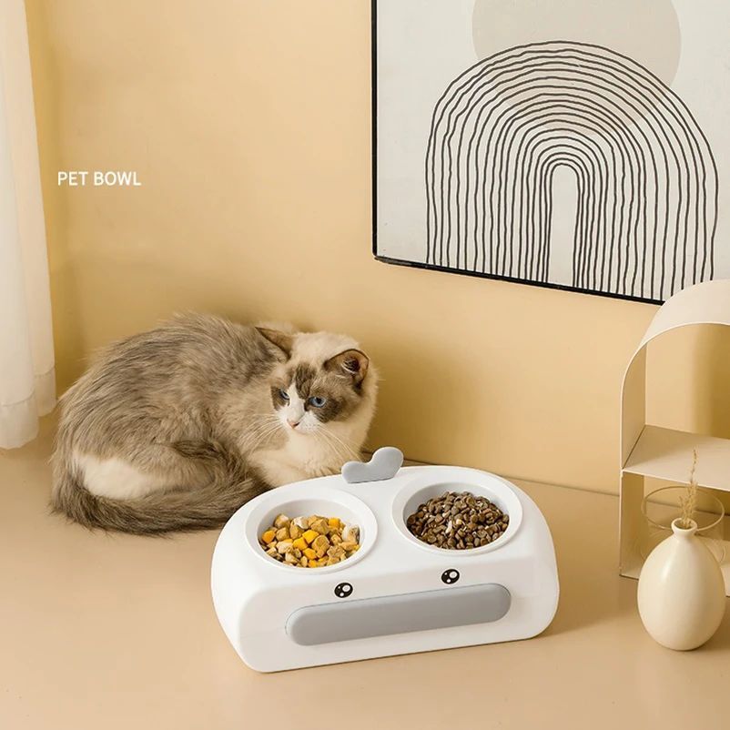 Duck Design Pet Double Bowl Feeding Tray Food Water Feeder