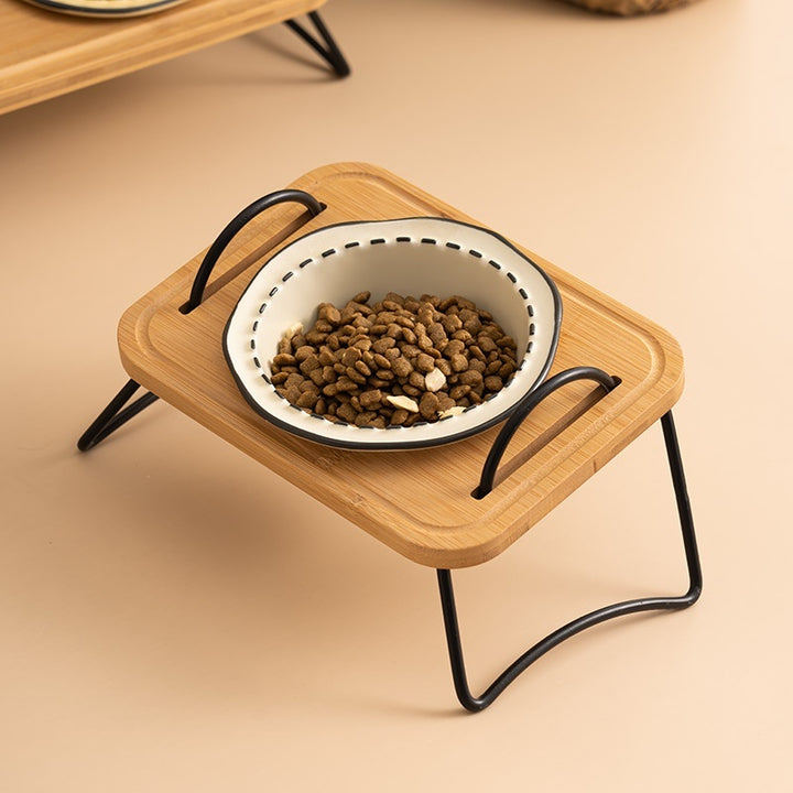 Wooden Pet Bowl Rack Ceramic Anti Tumble Easy Clean