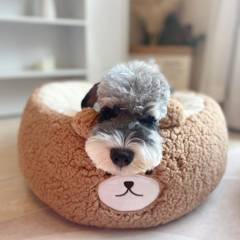 Pet Plush Round Bed Cartoon Style Warm Seasonal Cushion Nest