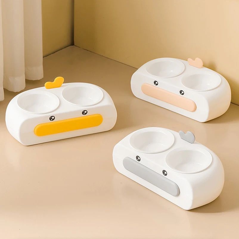 Duck Design Pet Double Bowl Feeding Tray Food Water Feeder