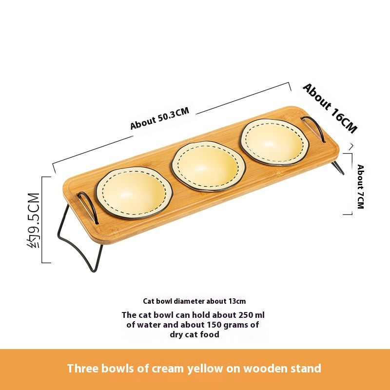 Wooden Pet Bowl Rack Ceramic Anti Tumble Easy Clean