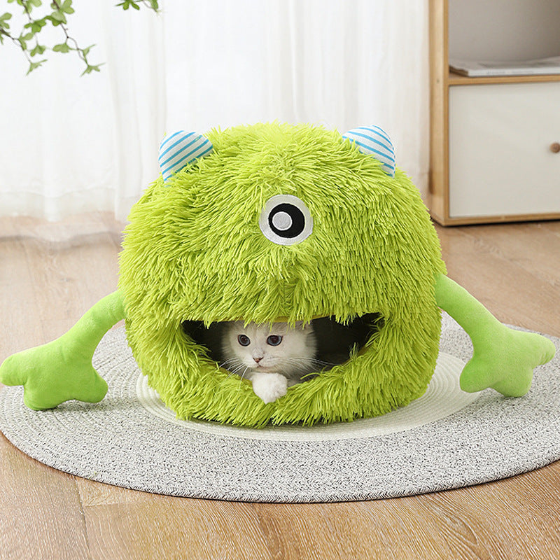 Pet Calming Fluffy Round Bed Washable Soft Plush Cushion