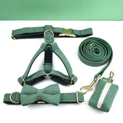 Green Velvet Pet Durable Adjustable Collar Leash Set