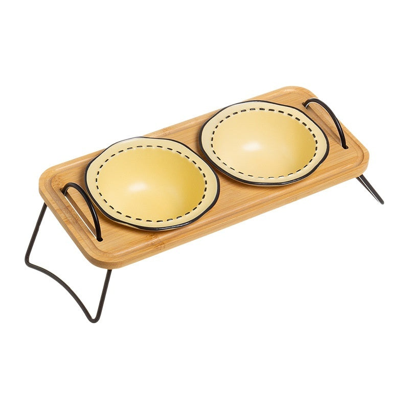 Wooden Pet Bowl Rack Ceramic Anti Tumble Easy Clean
