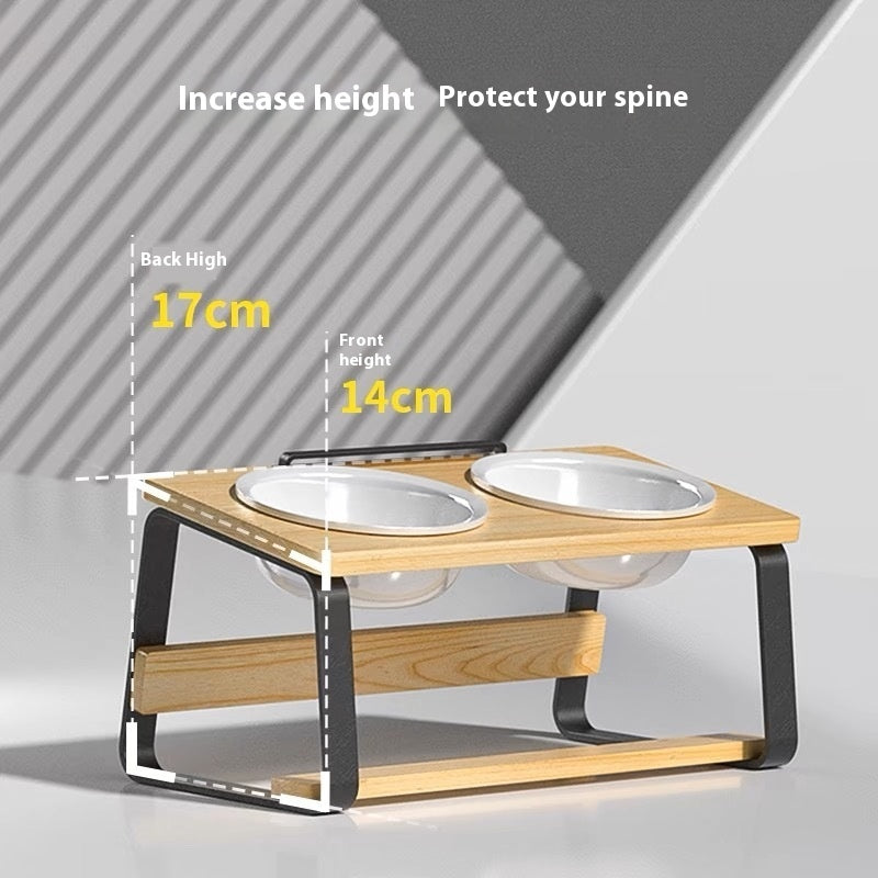 Ceramic Double Bowl Pet Feeding Station Spine Support Holder
