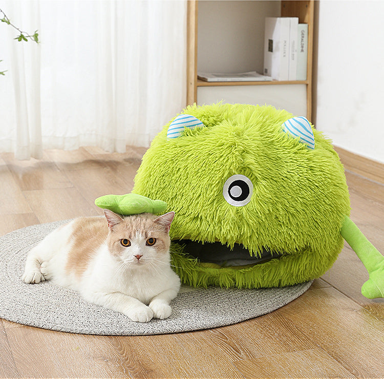 Pet Calming Fluffy Round Bed Washable Soft Plush Cushion