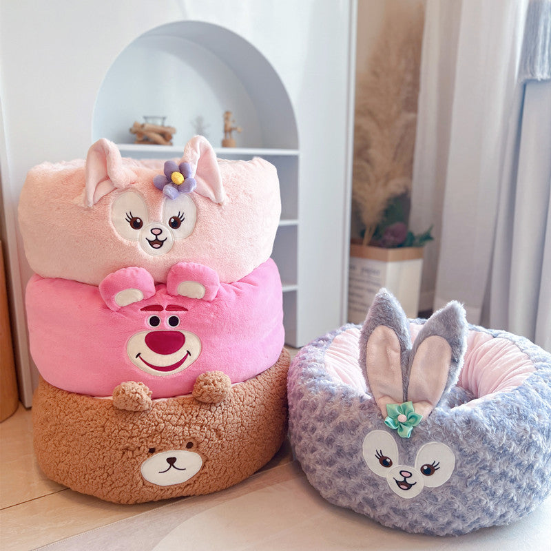 Pet Plush Round Bed Cartoon Style Warm Seasonal Cushion Nest