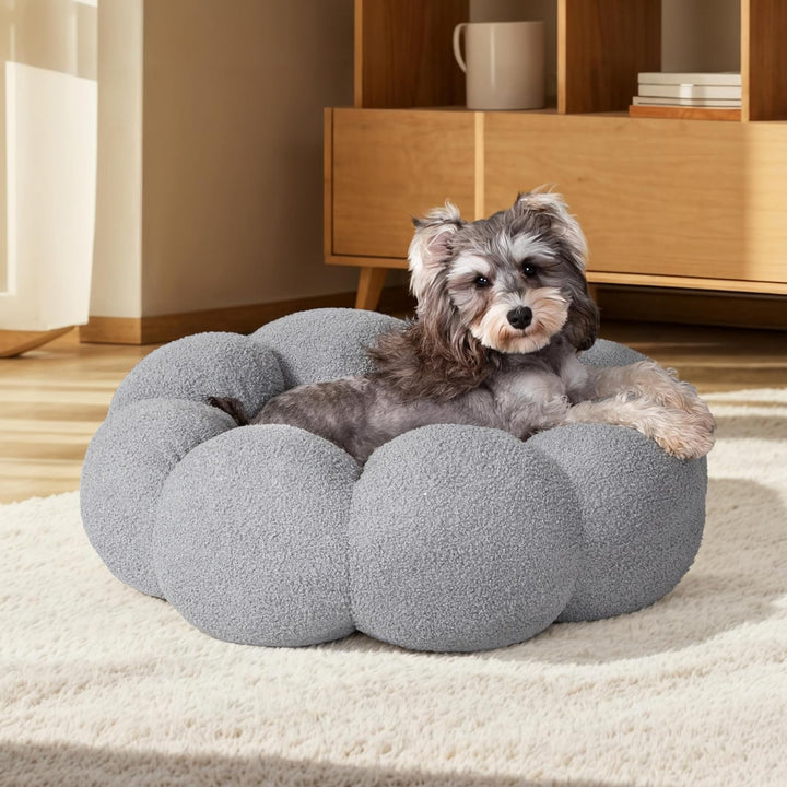 Calming Pet Bed Fluffy Flower Plush Sherpa Donut Washable