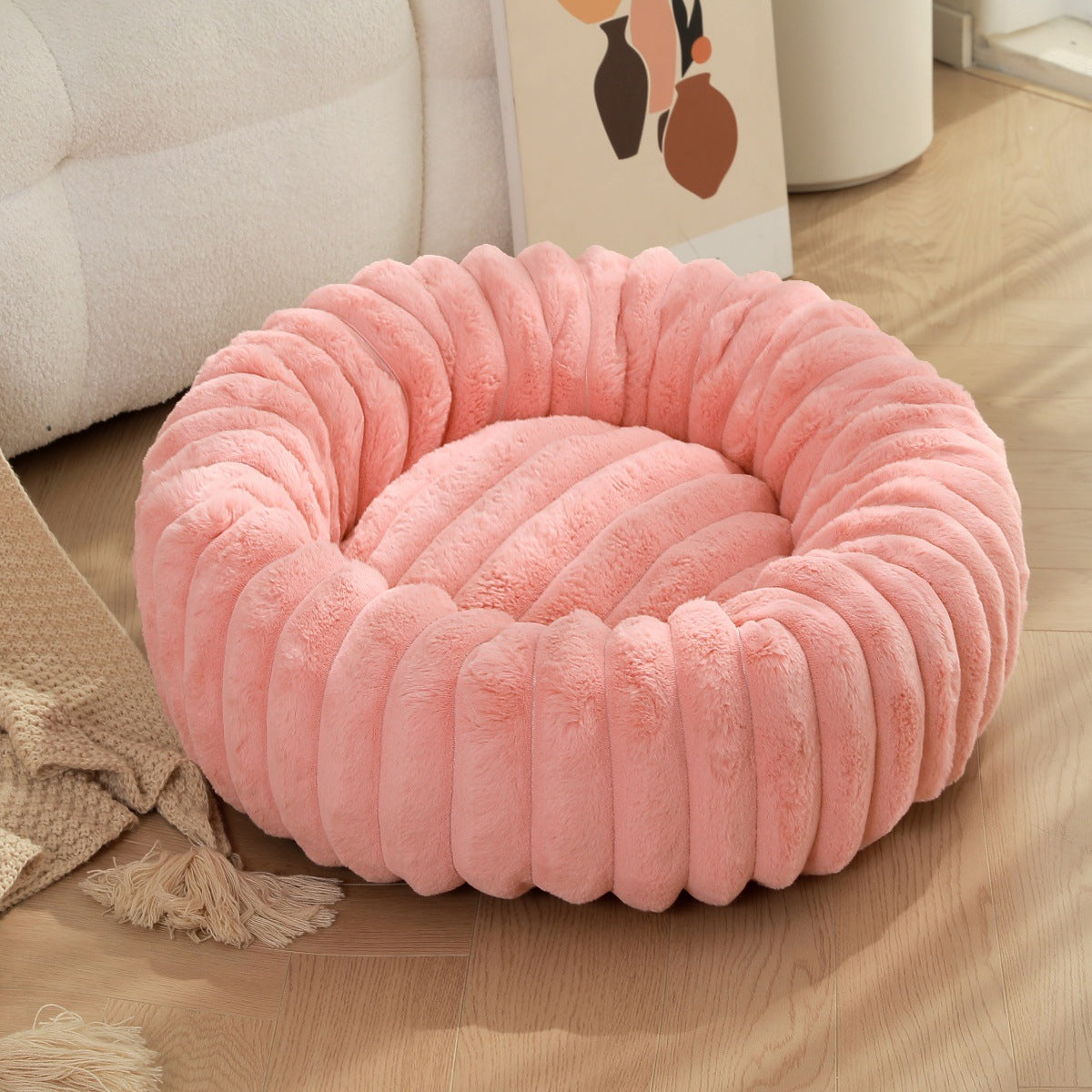 Pet Plush Round Winter Bed Warm Long Hair Nest Kennel Mat