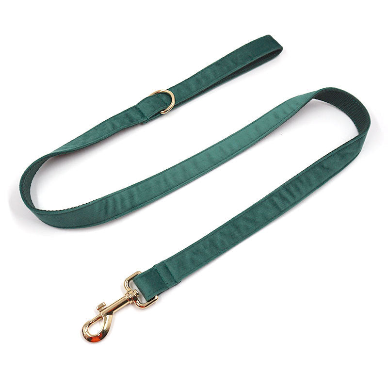 Green Velvet Pet Durable Adjustable Collar Leash Set