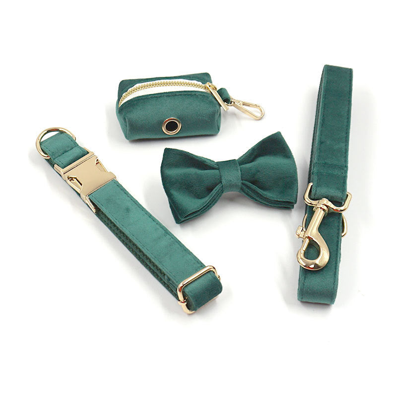 Green Velvet Pet Durable Adjustable Collar Leash Set