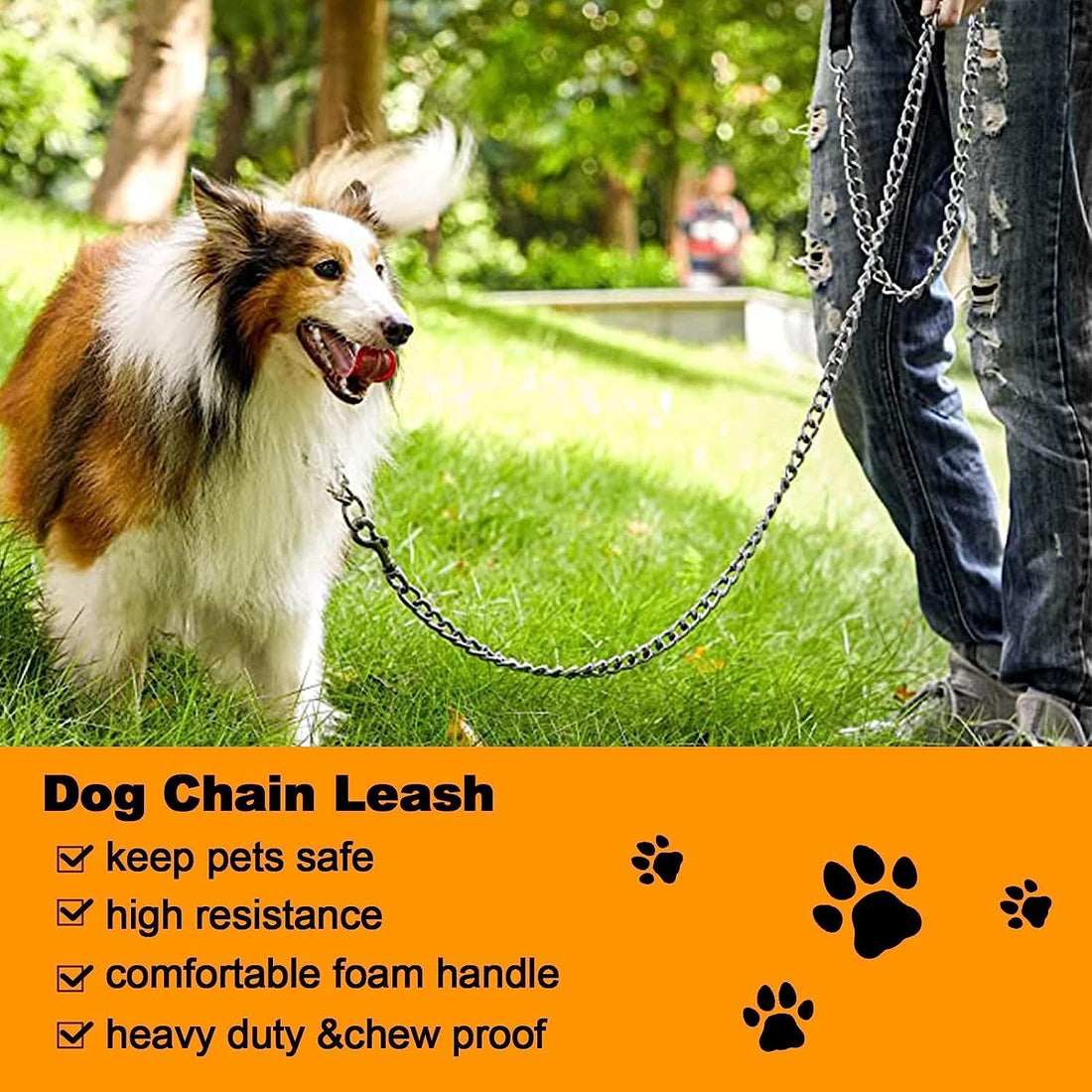 Heavy Duty Metal Chew Proof Pet Chain Leash Padded Handle