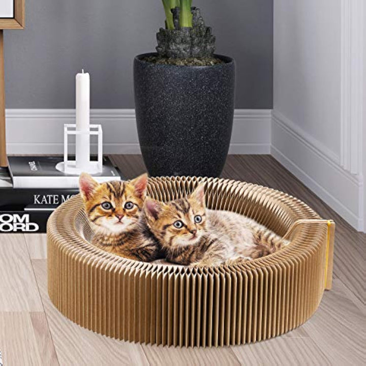 Collapsible Pet Scratcher Lounge Bed Corrugated Cardboard Round Nest Washable