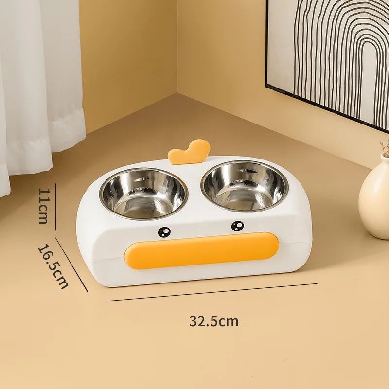 Duck Design Pet Double Bowl Feeding Tray Food Water Feeder