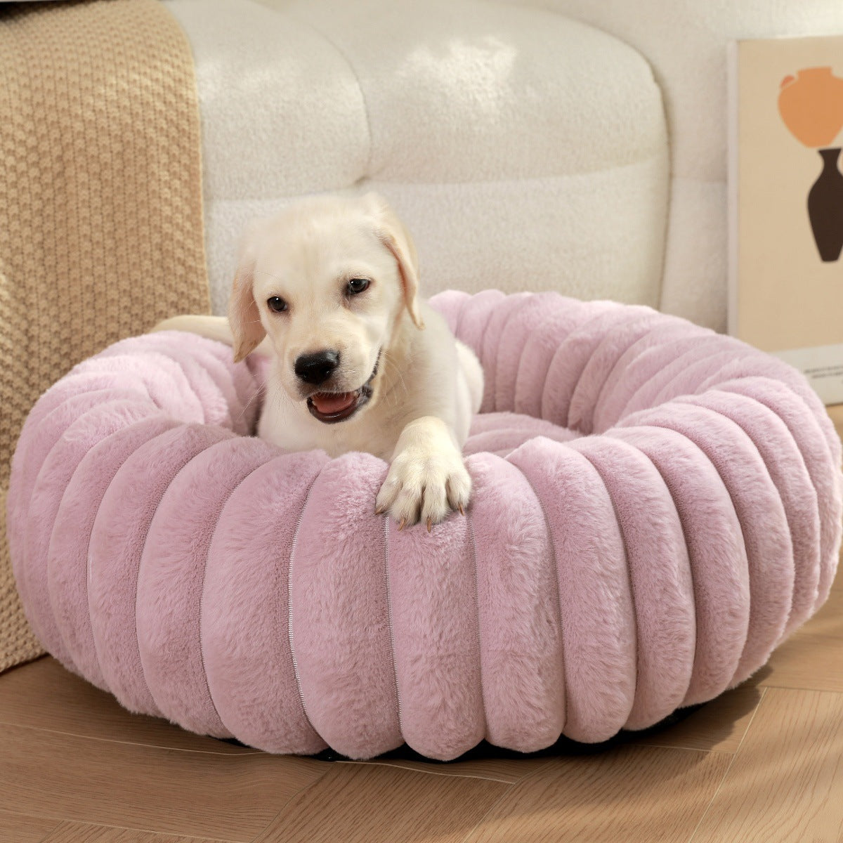 Pet Plush Round Winter Bed Warm Long Hair Nest Kennel Mat