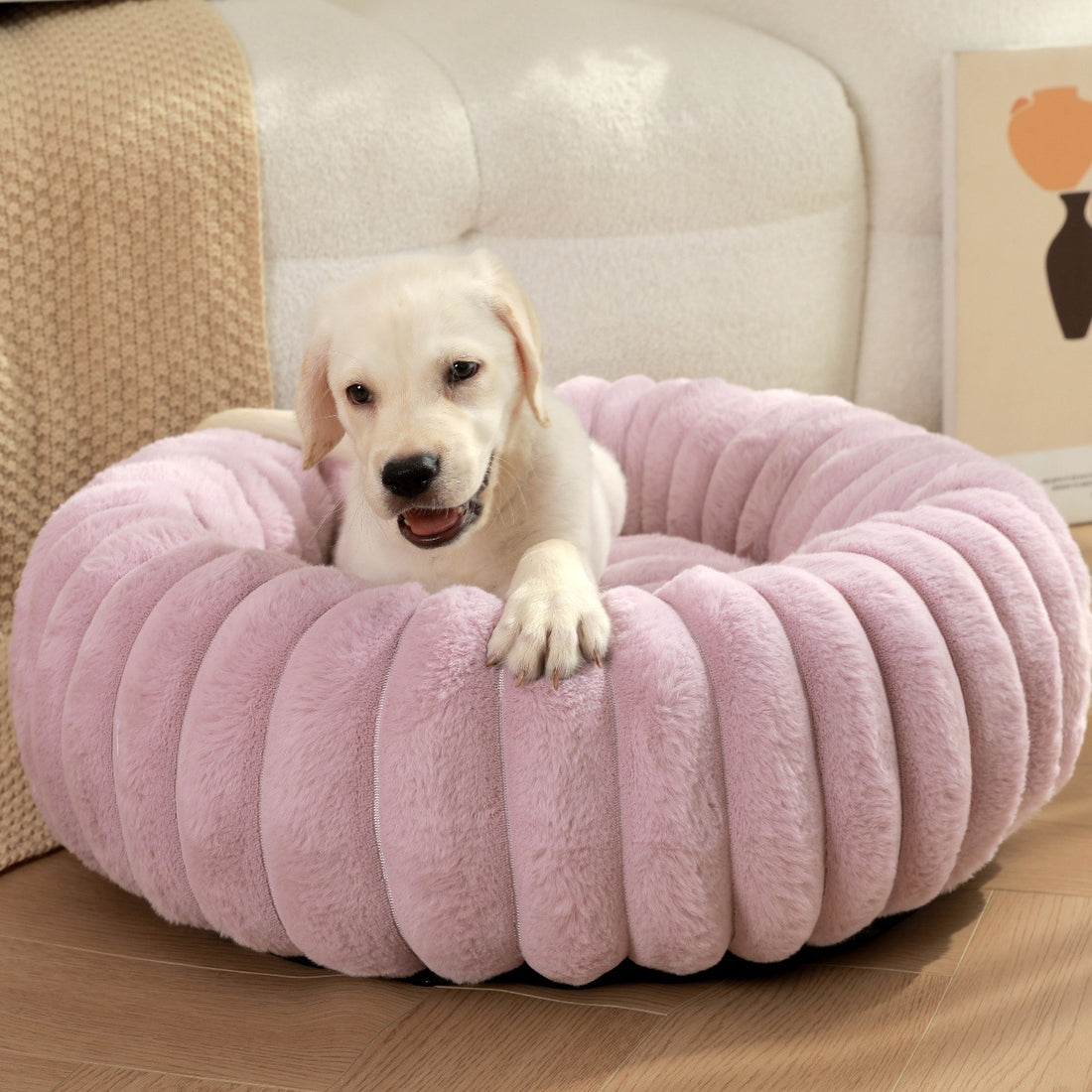 Pet Plush Round Winter Bed Warm Long Hair Nest Kennel Mat