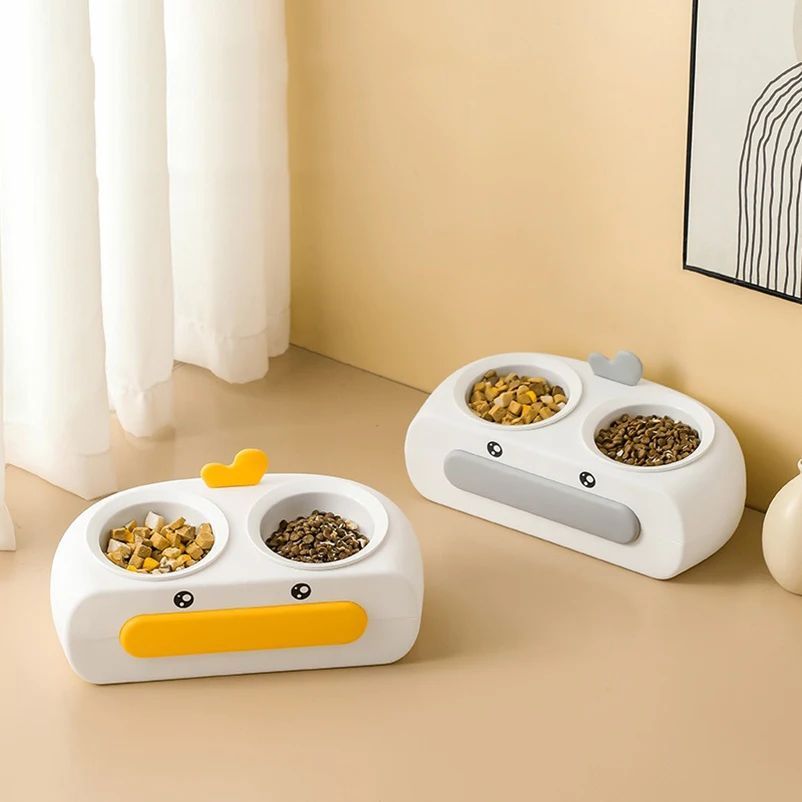 Duck Design Pet Double Bowl Feeding Tray Food Water Feeder