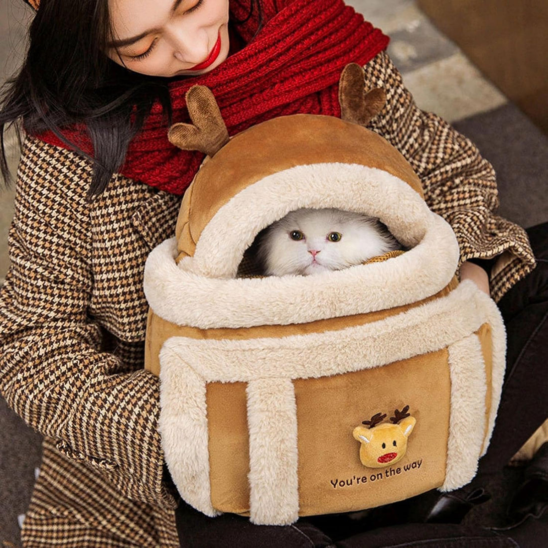 Winter Plush Pet Travel Backpack Carrier Hand Warmer Bag