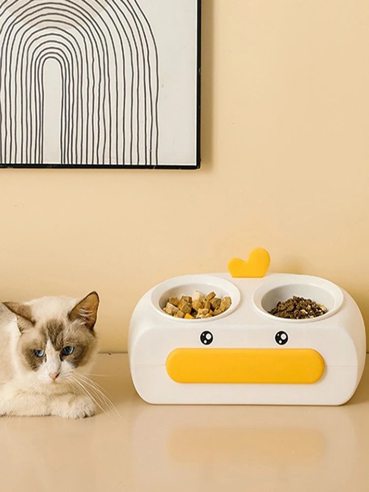 Duck Design Pet Double Bowl Feeding Tray Food Water Feeder